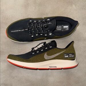 😎 Nike Black and Olive Running Shoes with Red Highlights